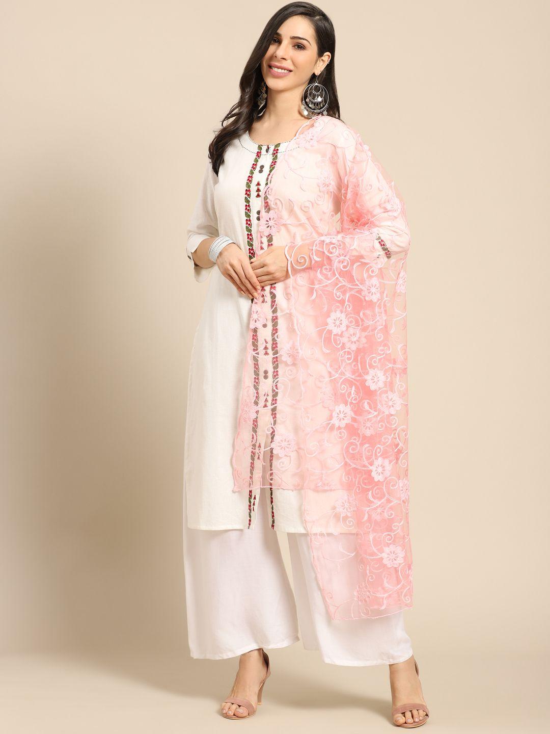 saadgi pink aari embroidered dupatta