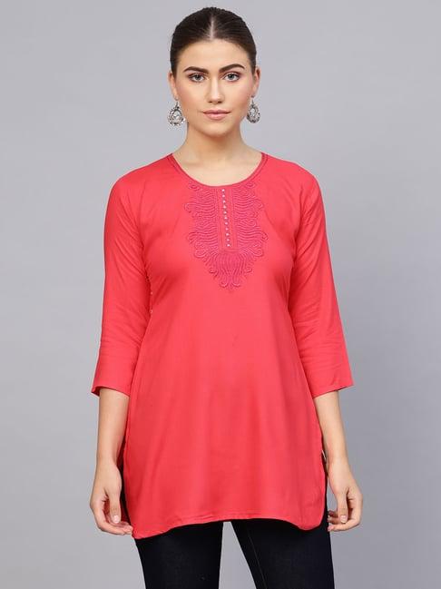 saadgi pink chikankari embroidered a line kurti