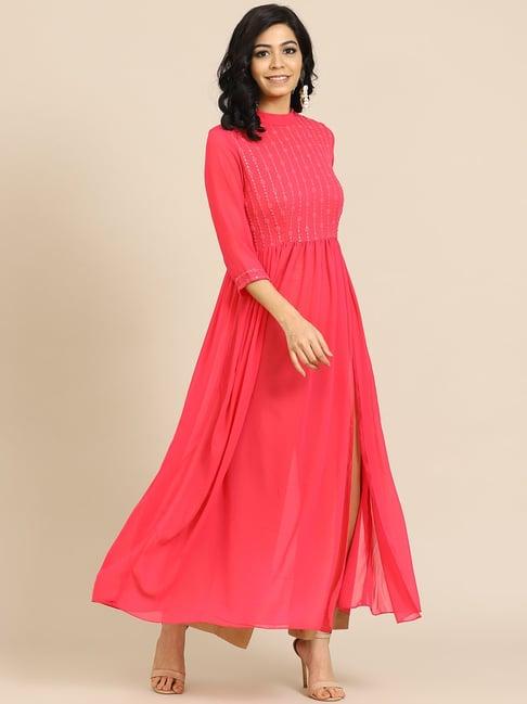 saadgi pink embellished a line kurta