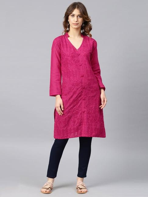 saadgi pink embroidered straight kurti