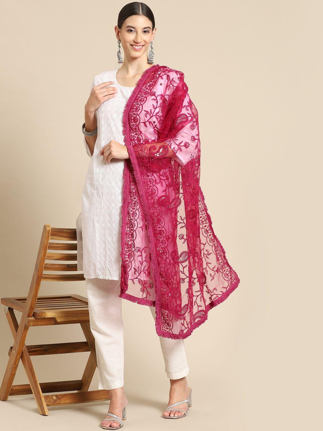 saadgi purple chikankari embroidered dupatta