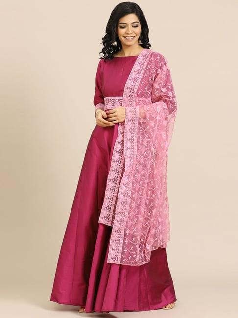 saadgi purple embellished a line kurta with dupatta