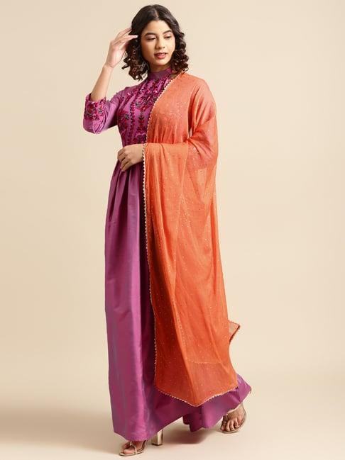 saadgi purple embroidered a line kurta with dupatta