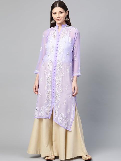 saadgi violet chikankari embroidered kurta