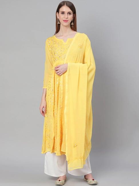 saadgi yellow embellished anarkali kurta with dupatta