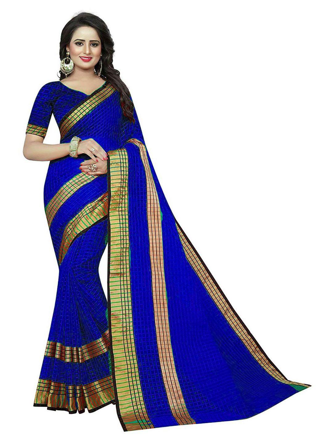 saadhvi navy blue & gold-toned checked saree