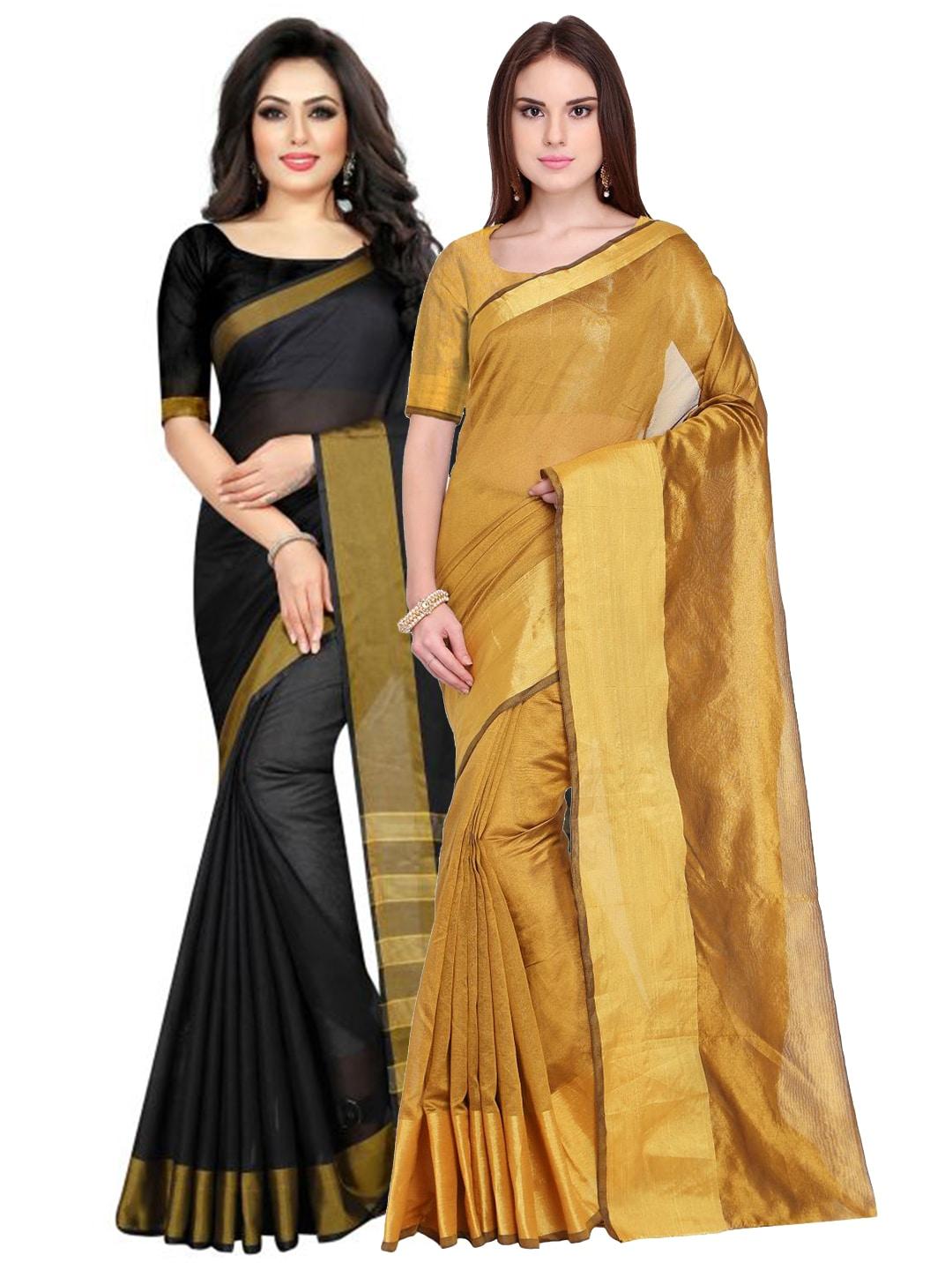 saadhvi pack of 2 gold-toned & black zari silk cotton sarees