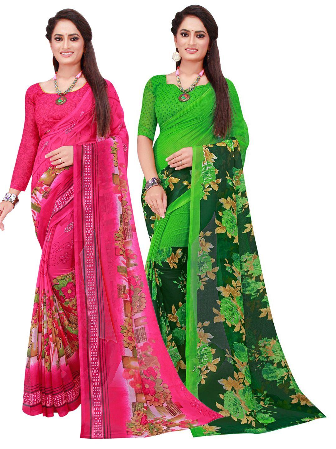 saadhvi-pack-of-2-green-&-red-floral-pure-georgette-saree