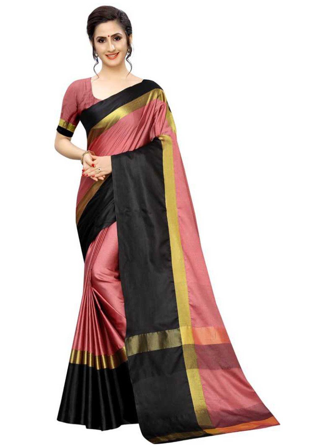 saadhvi pink & black silk blend printed saree
