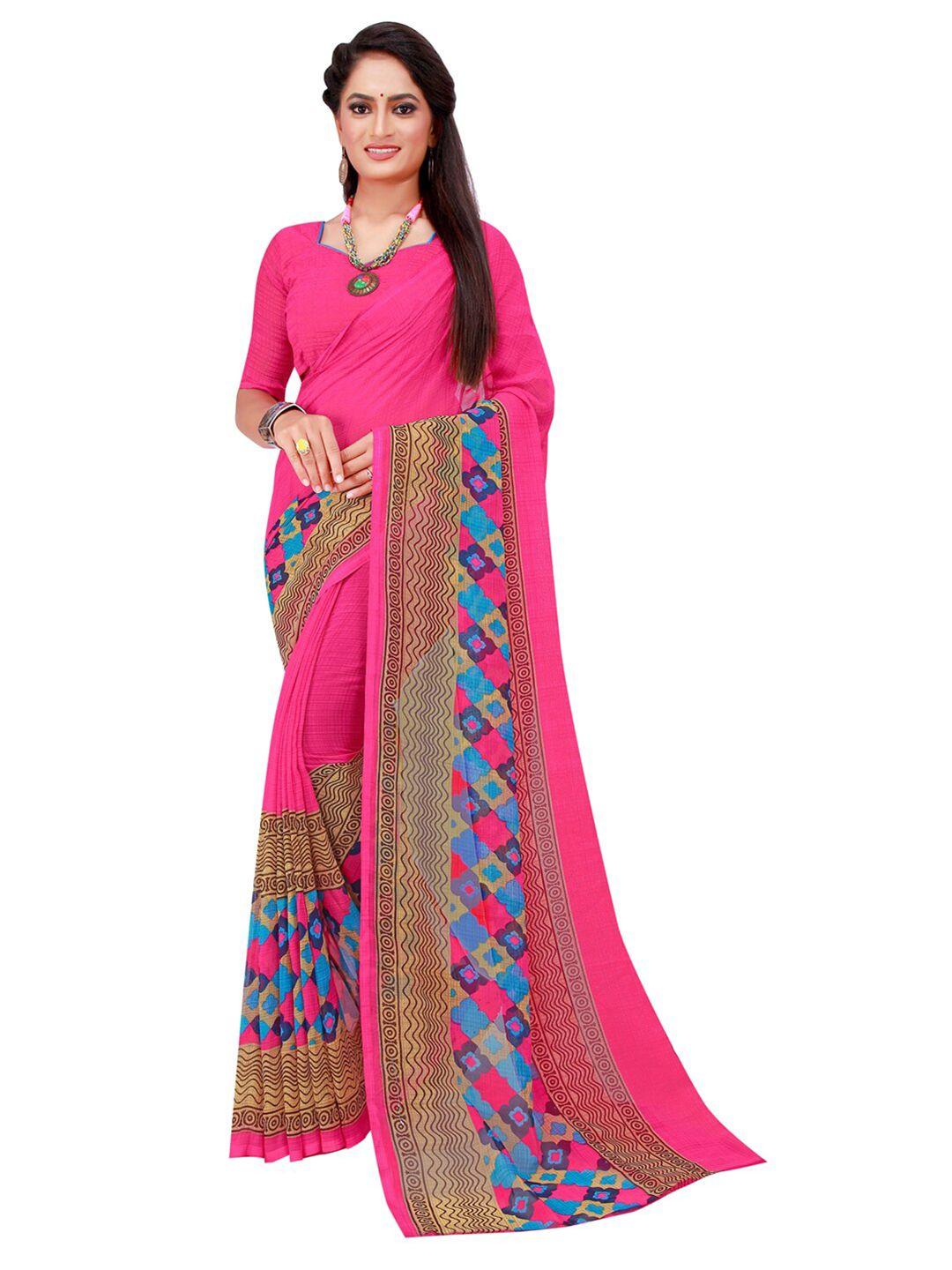 saadhvi pink & blue ethnic motifs pure georgette saree