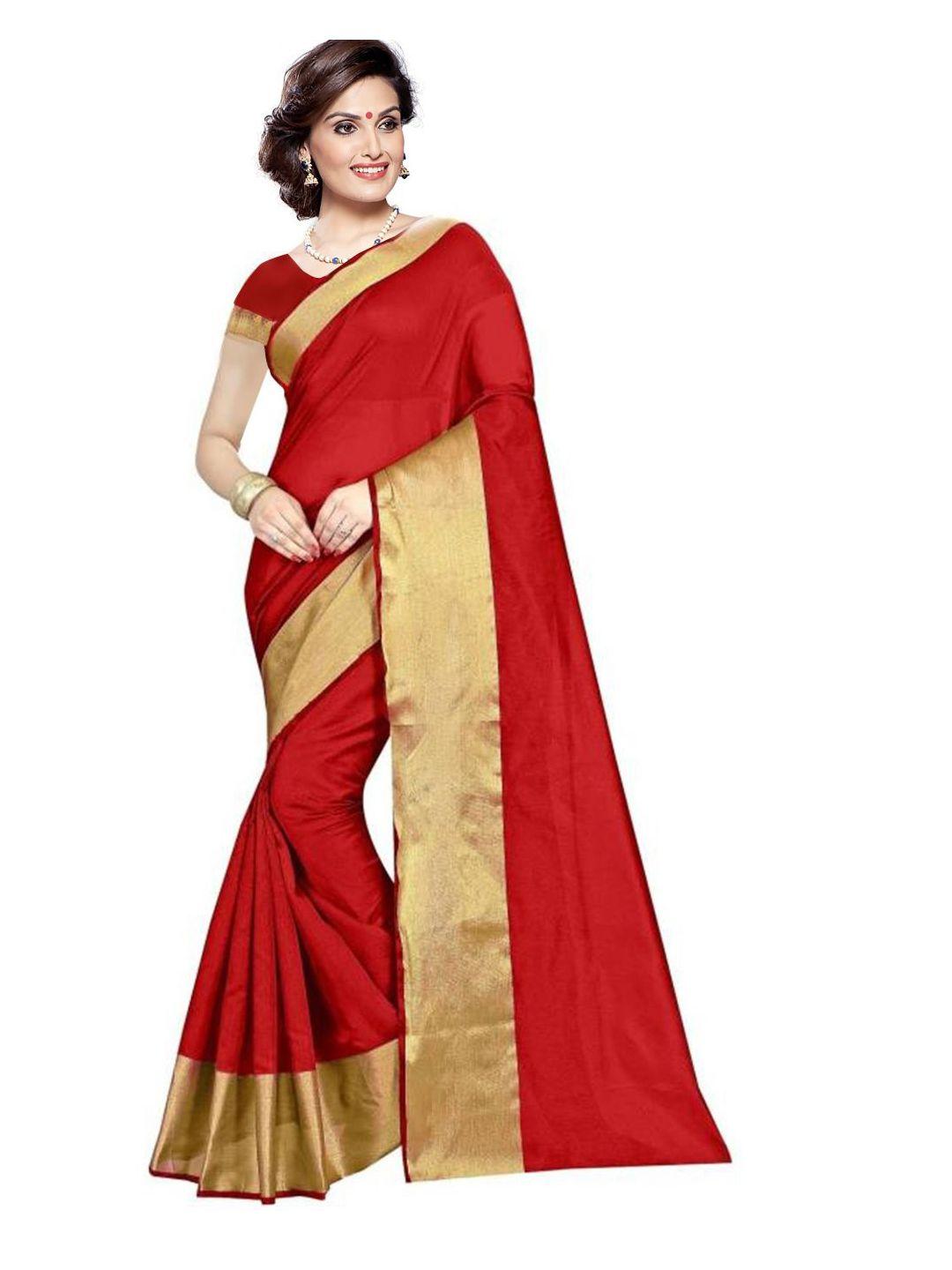 saadhvi red & gold-toned zari silk cotton saree