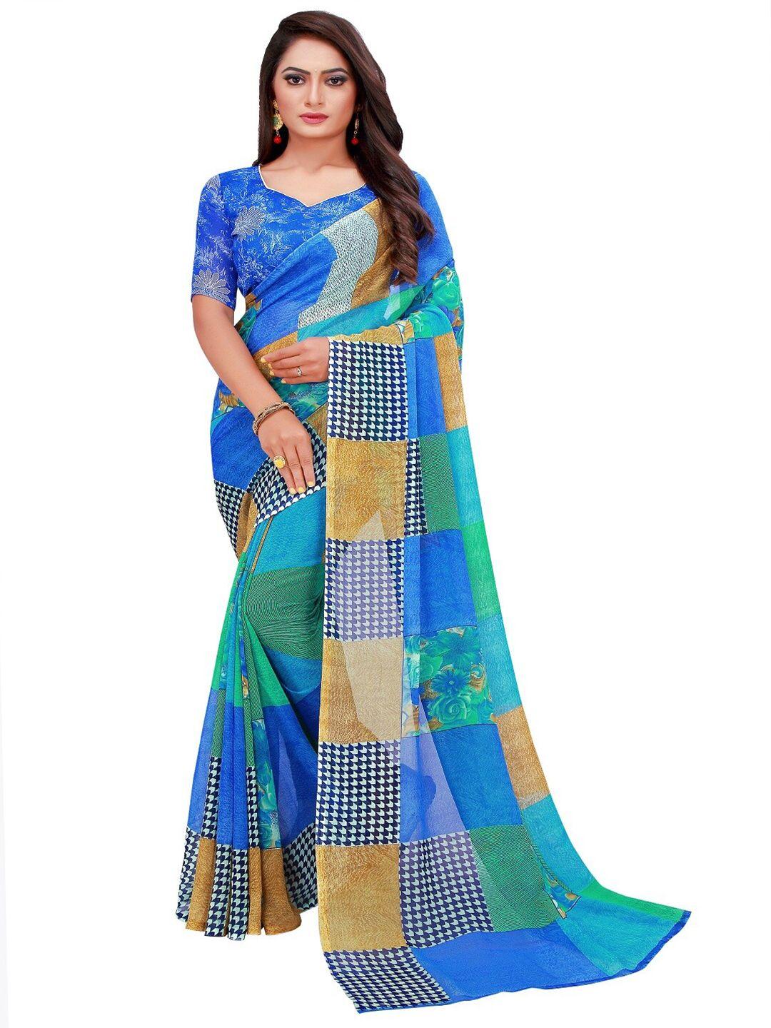 saadhvi blue & green pure georgette saree