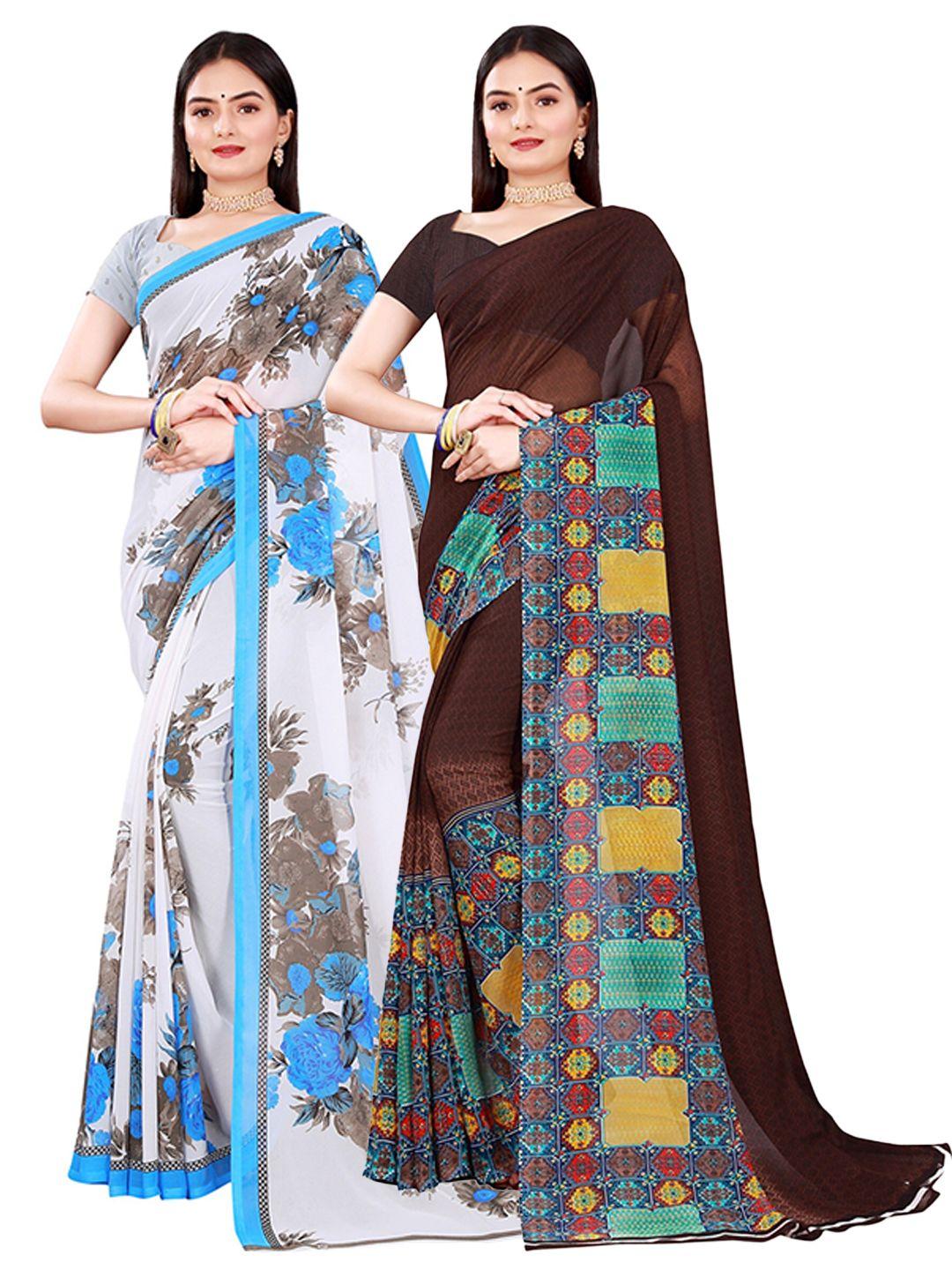 saadhvi brown & blue pure georgette saree