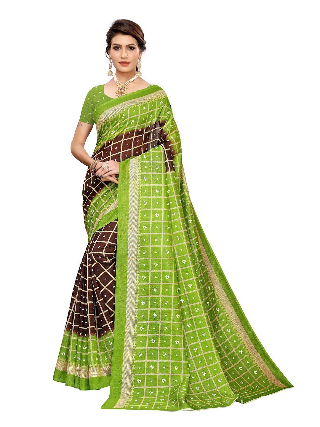 saadhvi cream-coloured & green bandhani art silk saree