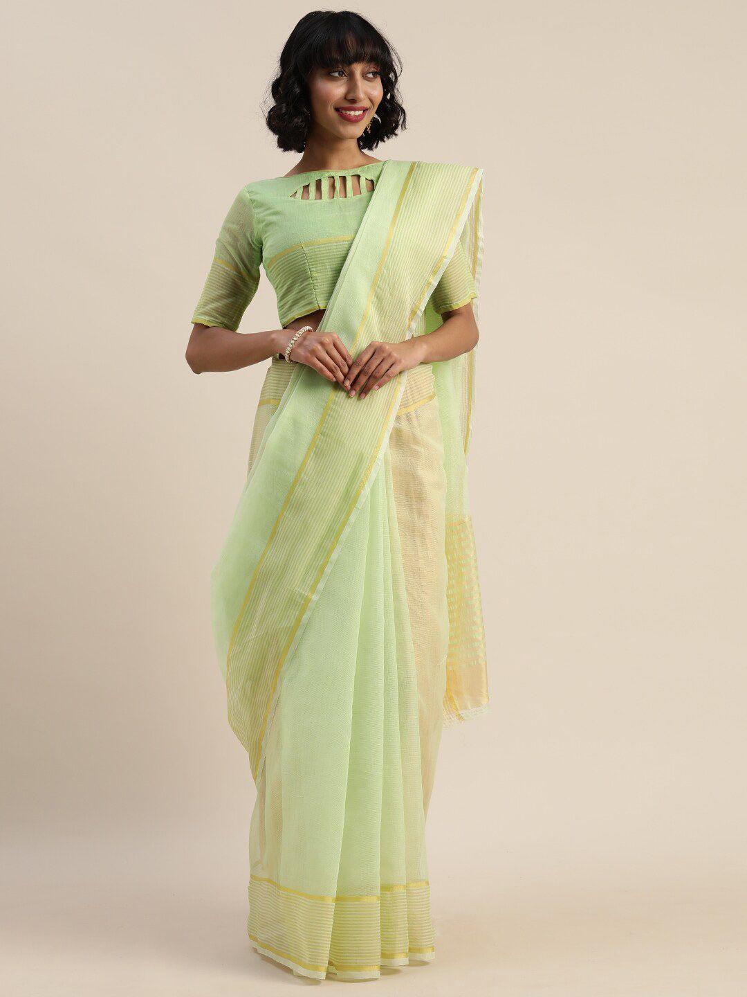 saadhvi green & gold-toned striped pure cotton saree