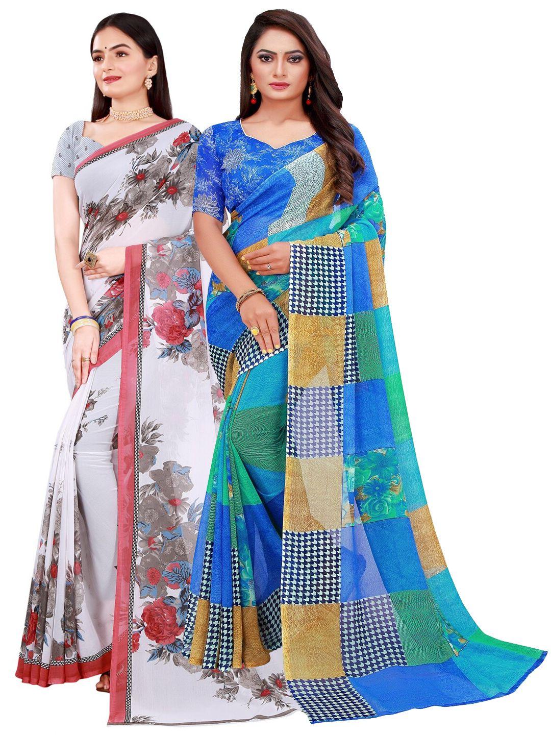 saadhvi multicolour set of 2 floral printed georgette saree