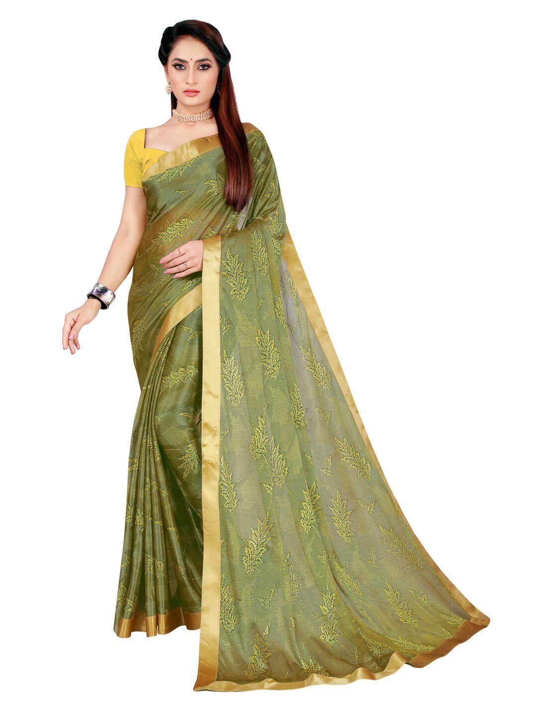 saadhvi olive green & yellow floral art silk saree