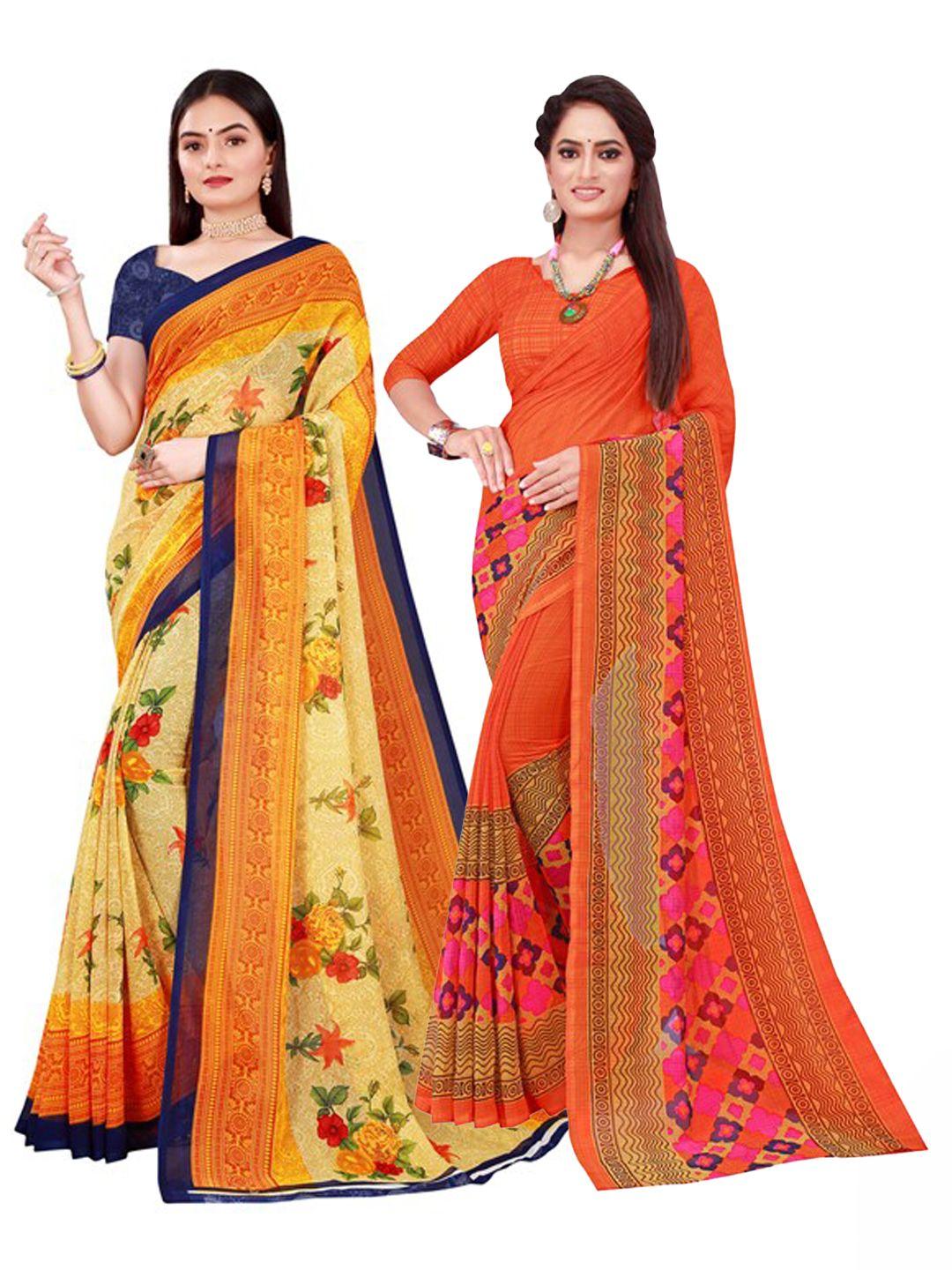 saadhvi orange & blue 2 pure georgette saree