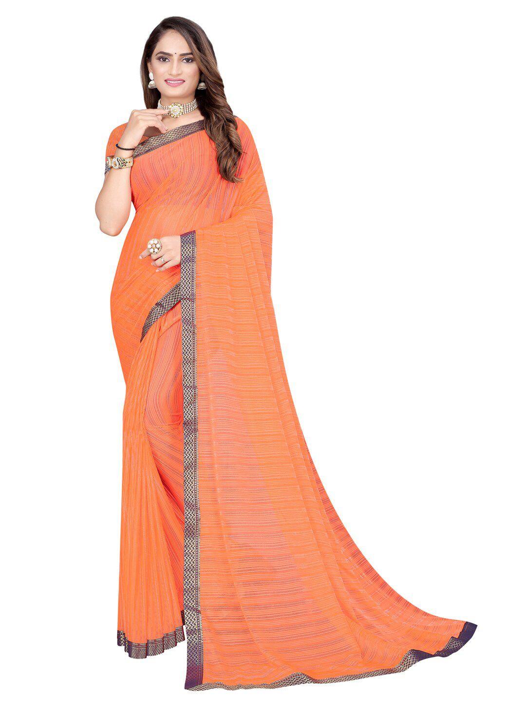 saadhvi orange & gold-toned striped silk cotton mysore silk saree