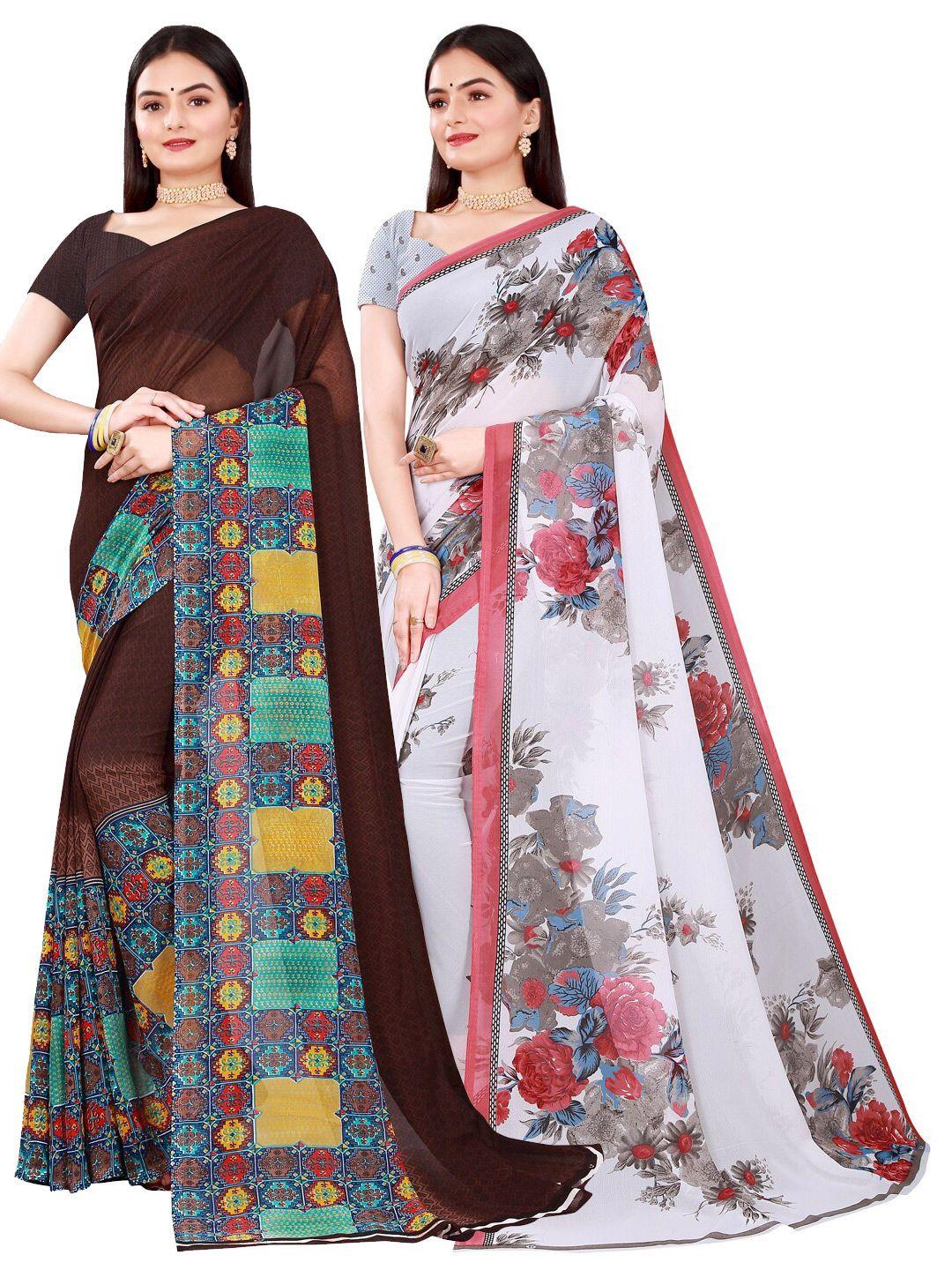 saadhvi pack of 2 brown & white pure georgette saree