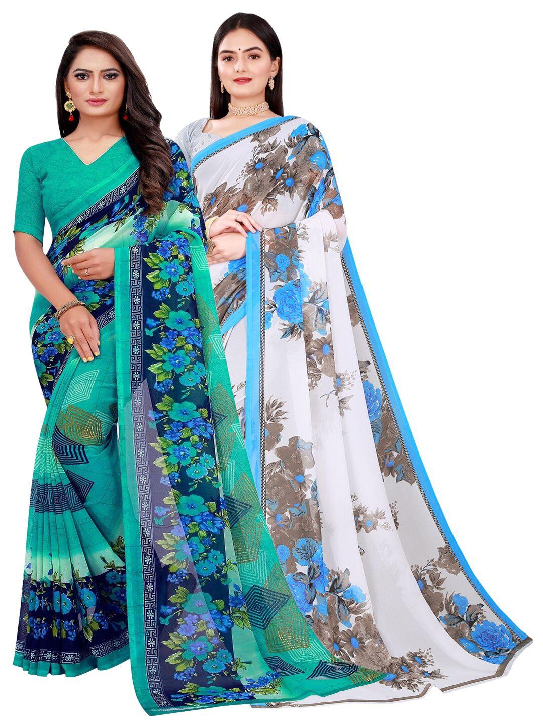 saadhvi pack of 2 green & white pure georgette saree