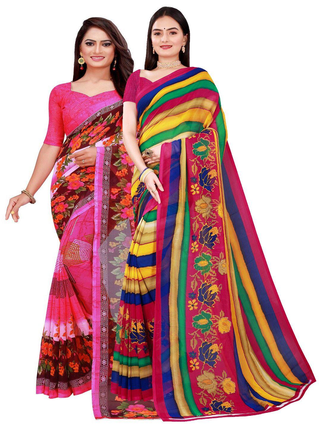 saadhvi pack of 2 pink & magenta pure georgette saree