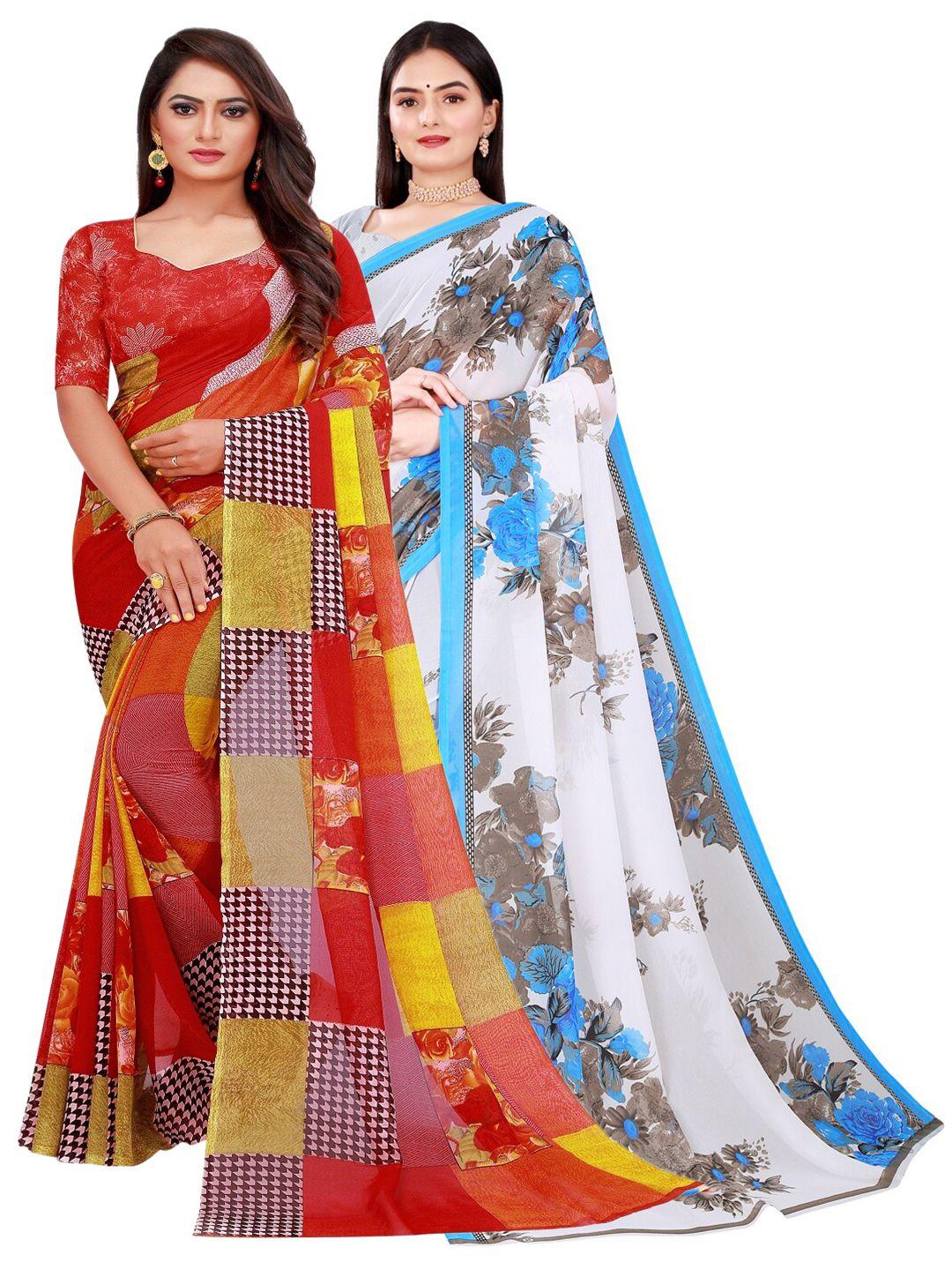 saadhvi pack of 2 red & white pure georgette saree