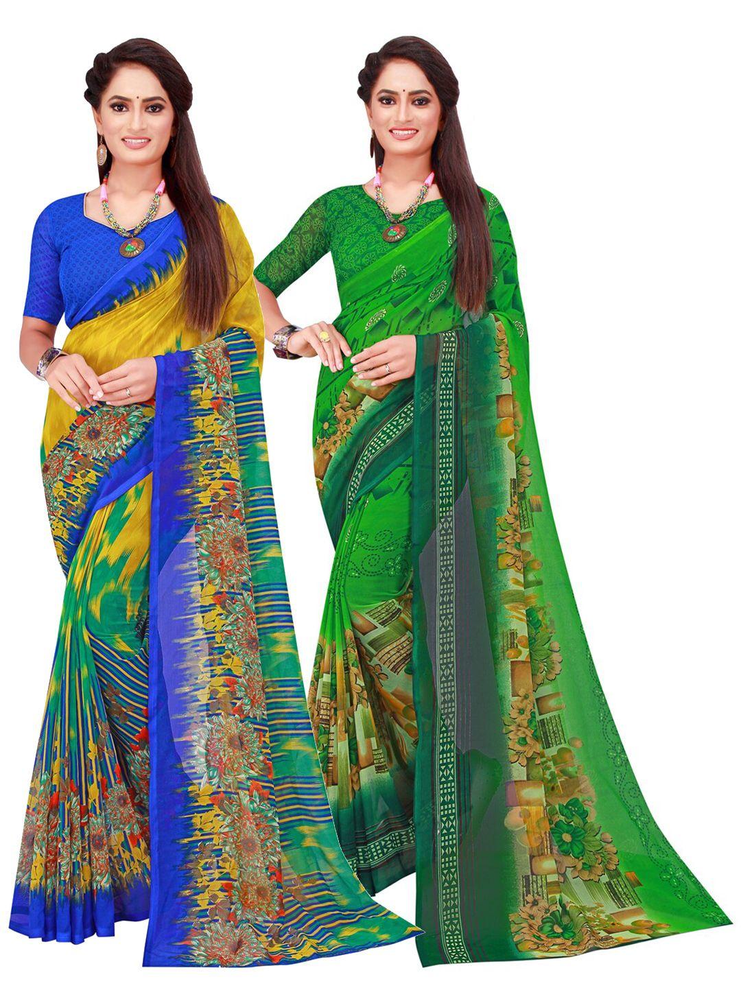 saadhvi pack of 2 yellow & green pure georgette saree