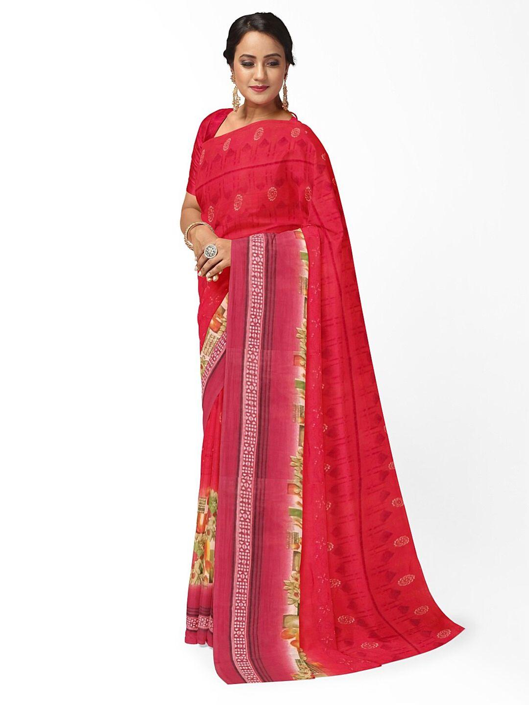 saadhvi peach-coloured & green floral printed pure georgette saree