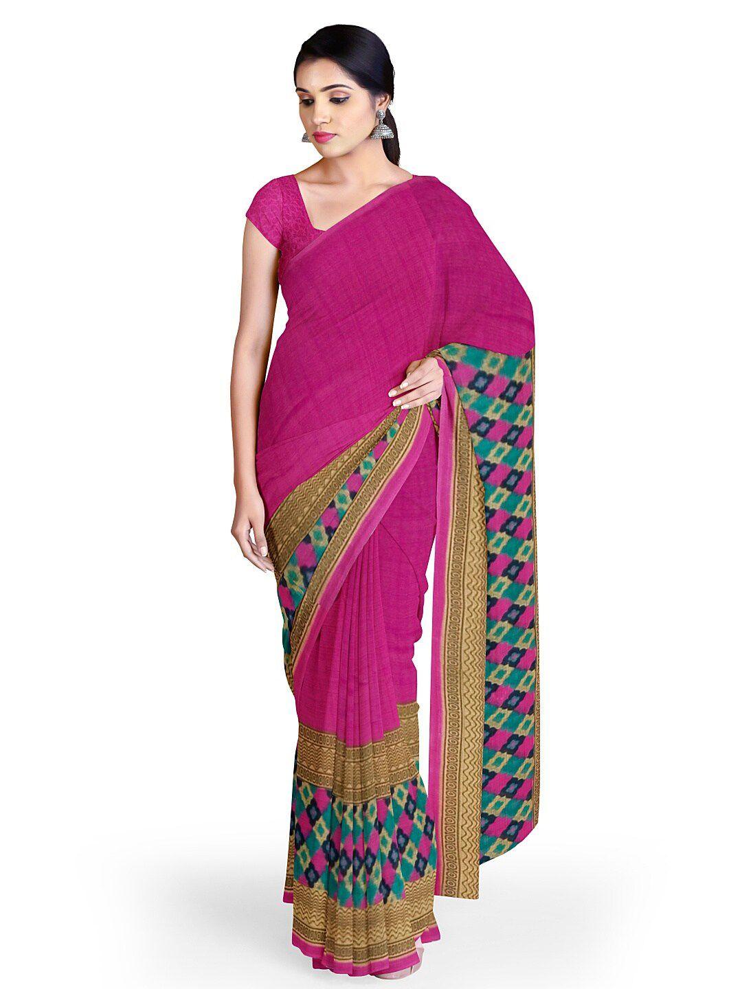 saadhvi pink & beige ethnic motifs pure georgette fusion saree