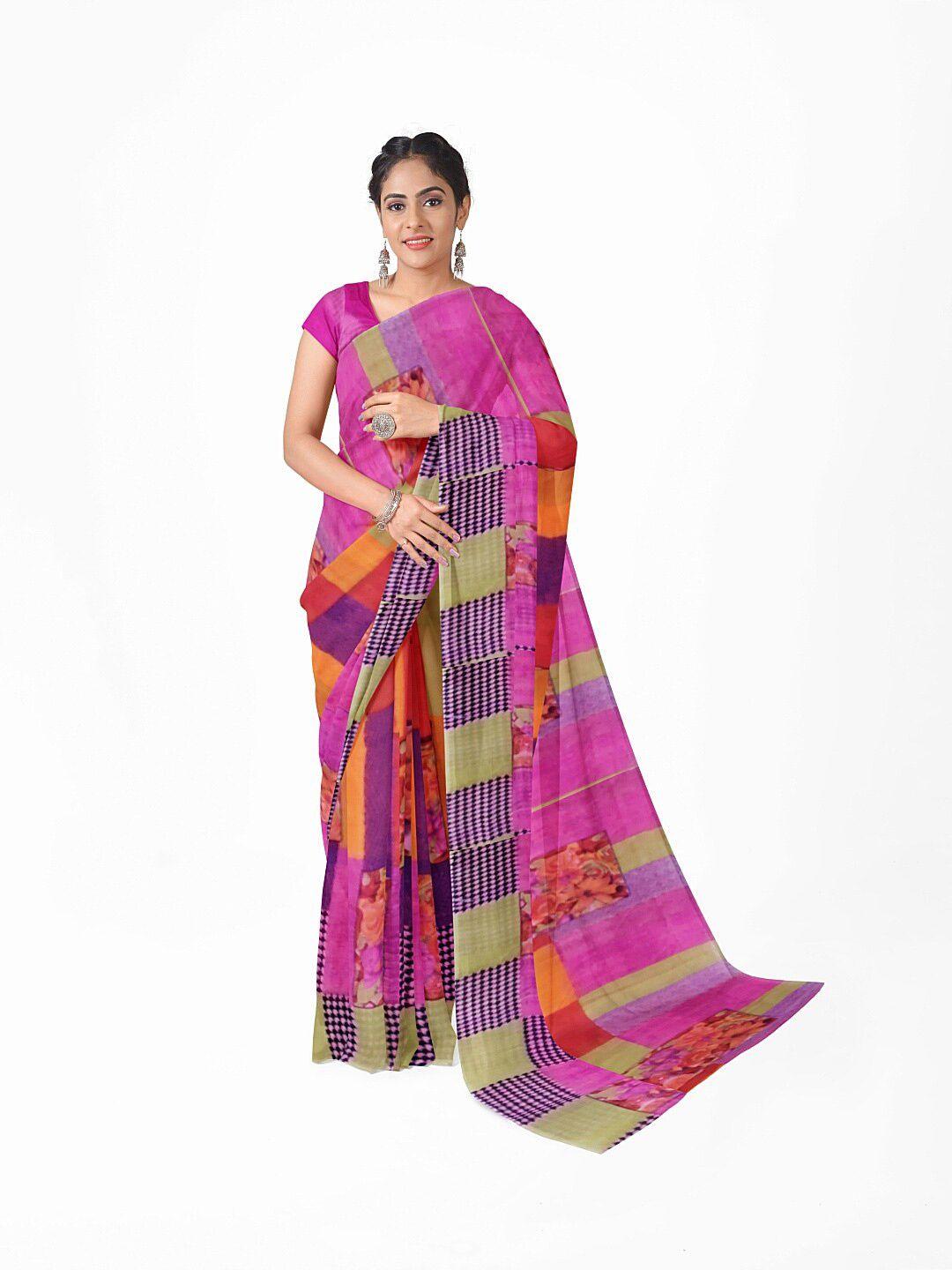 saadhvi pink & purple ethnic motifs pure georgette fusion dharmavaram saree