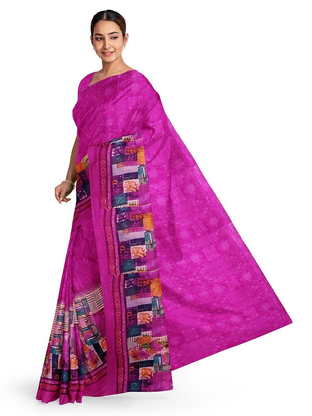 saadhvi pink & yellow colourblocked pure georgette fusion dharmavaram saree