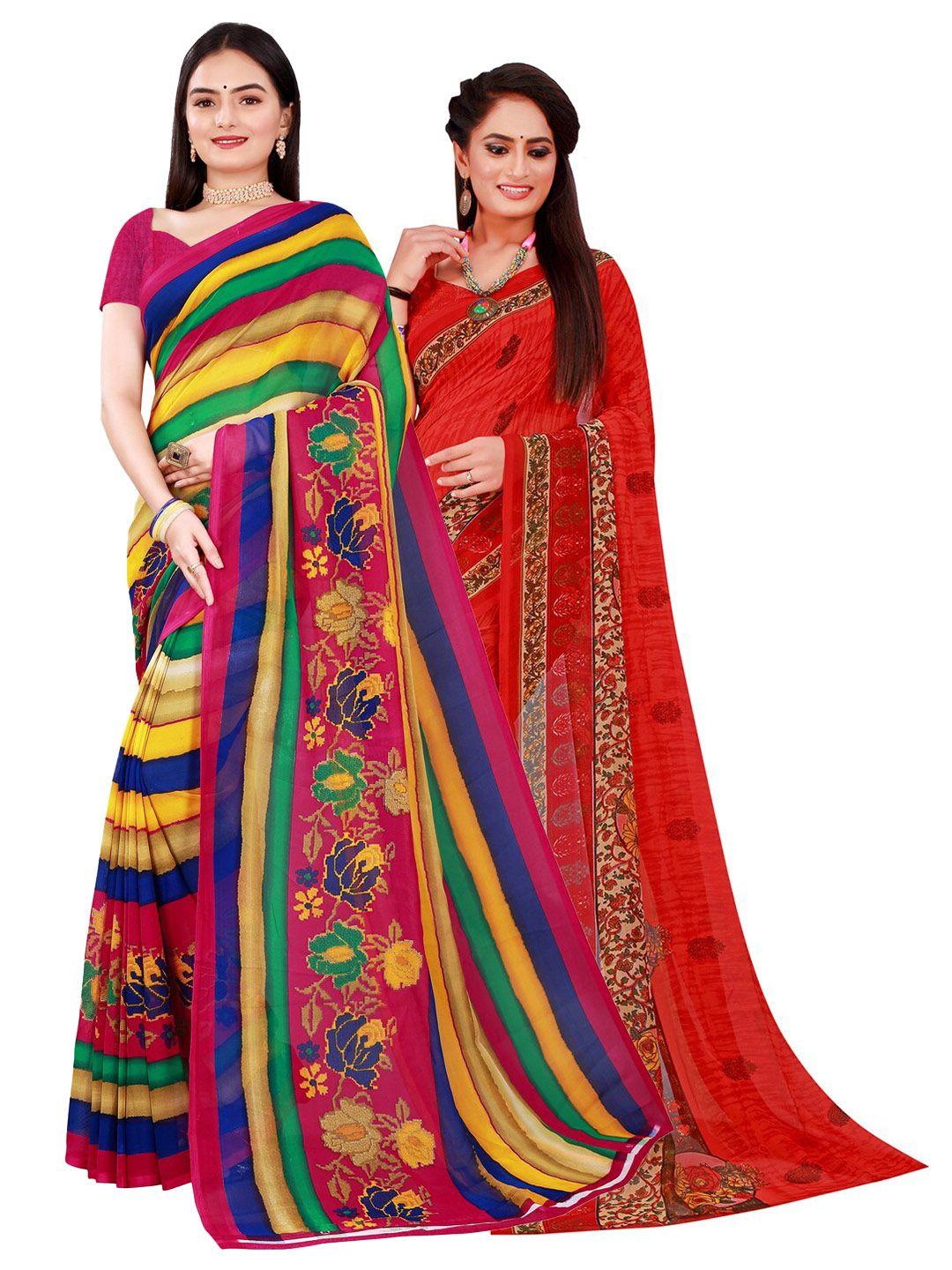 saadhvi red & blue pure georgette saree