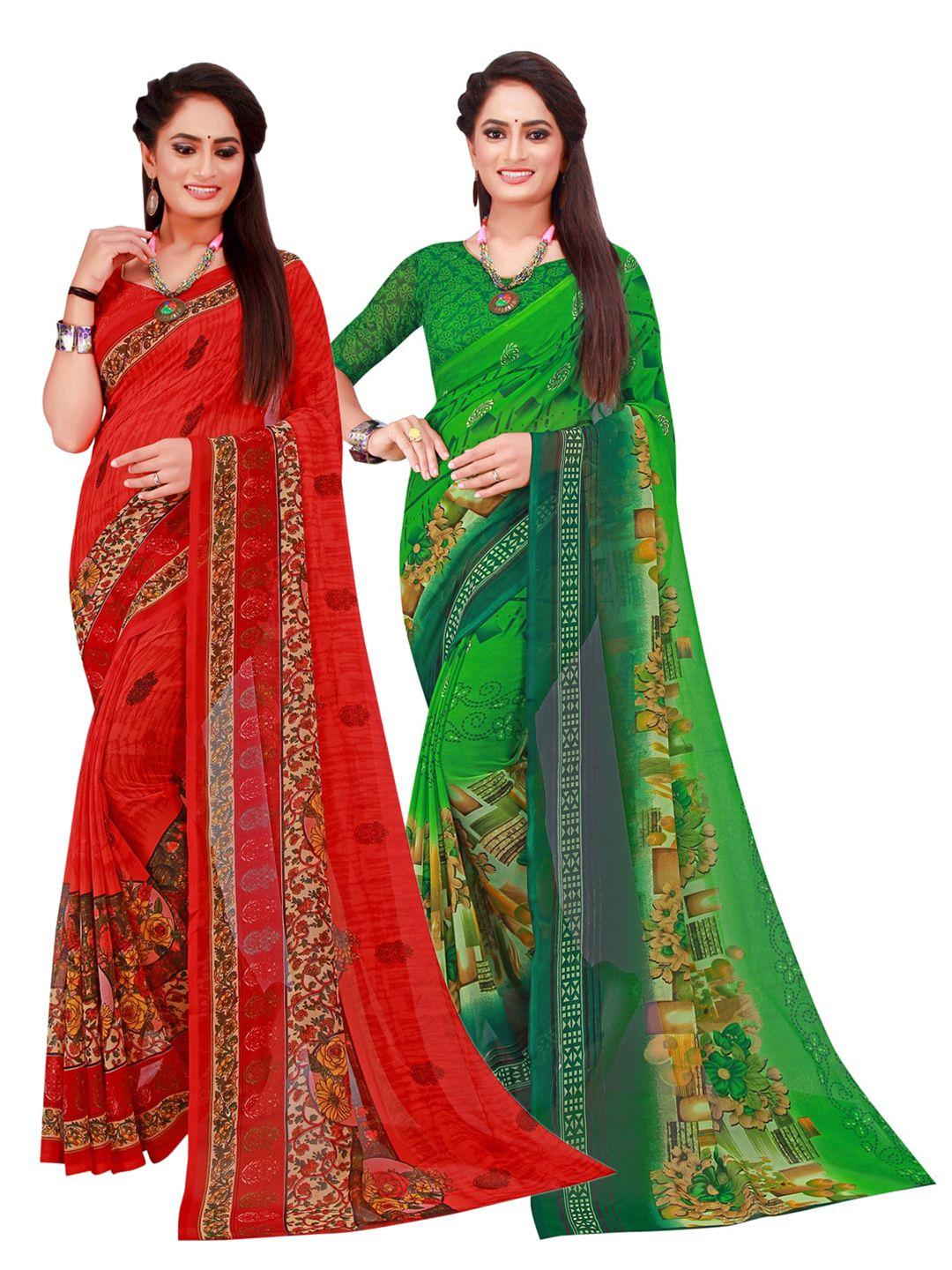 saadhvi red & green set of 2 pure georgette saree