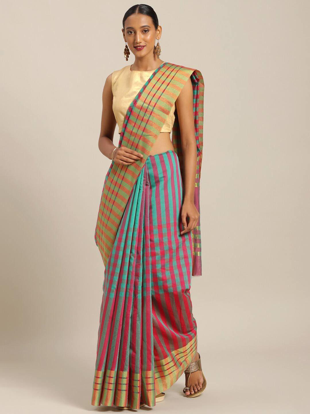 saadhvi sea green & pink striped art silk saree