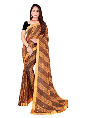 saadhvi women's orange lycra foil printed saree with unstithed blouse(fl-tamtam print02, free size)