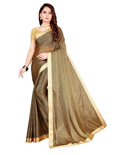 saadhvi women's yellow lycra printed saree with unstithed blouse(fl-coconut2, free size)