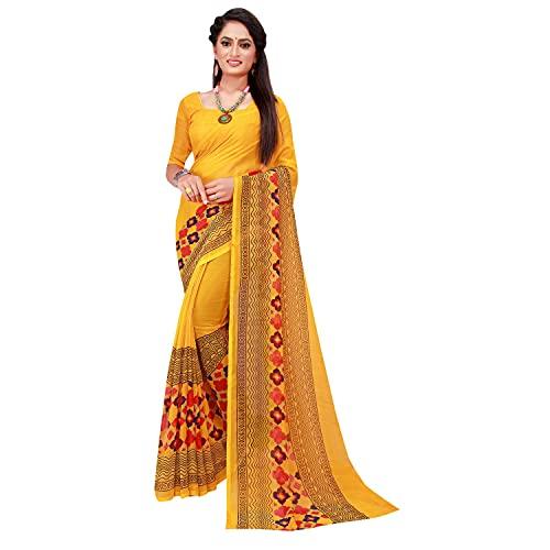 saadhvi womens georgette geometric printed saree with unstithed blouse (yellow) (fl-georgette21)