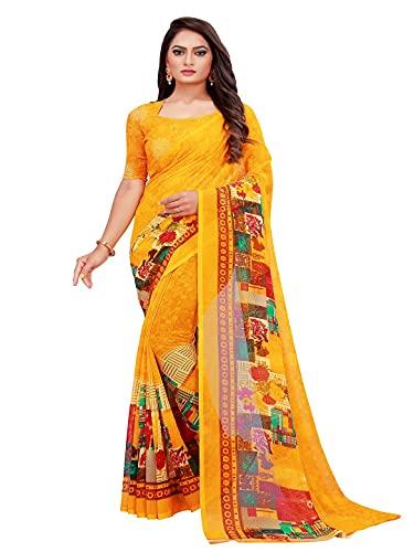 saadhvi womens georgette graphic printed saree with unstithed blouse (yellow) (fl-georgette10)