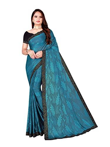 saadhvi womens lycra foil printed saree with unstithed blouse (rama) (fl-coconut28)