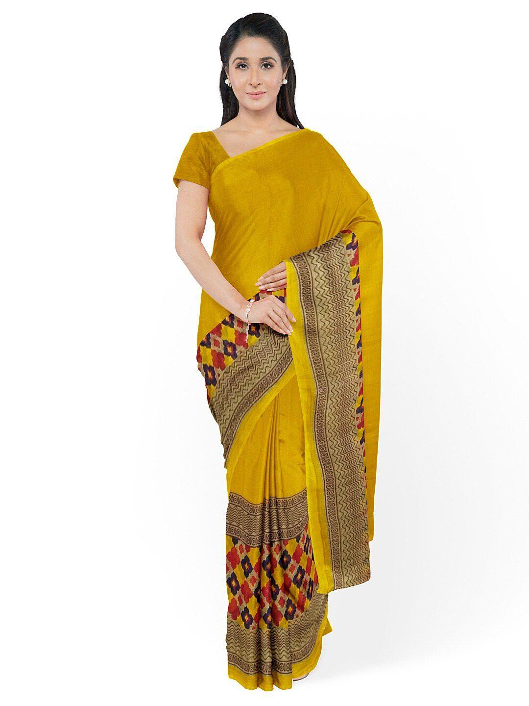 saadhvi yellow & beige ethnic motifs pure georgette dharmavaram saree