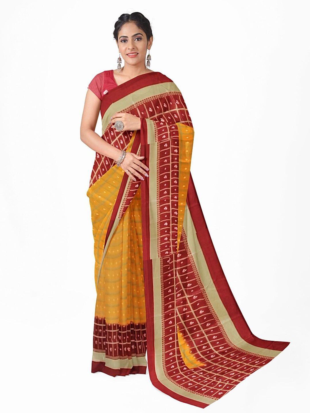 saadhvi yellow & maroon bandhani silk blend fusion bandhani saree