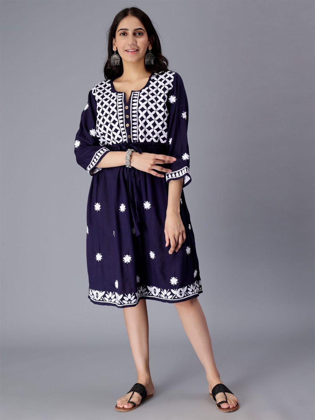 saakaa floral embroidered a-line dress