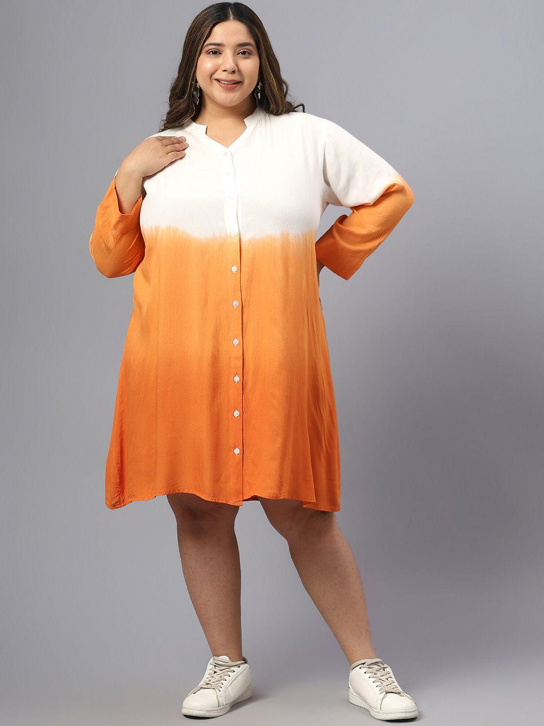 saakaa plus size ombre printed mandarin collar shirt dress