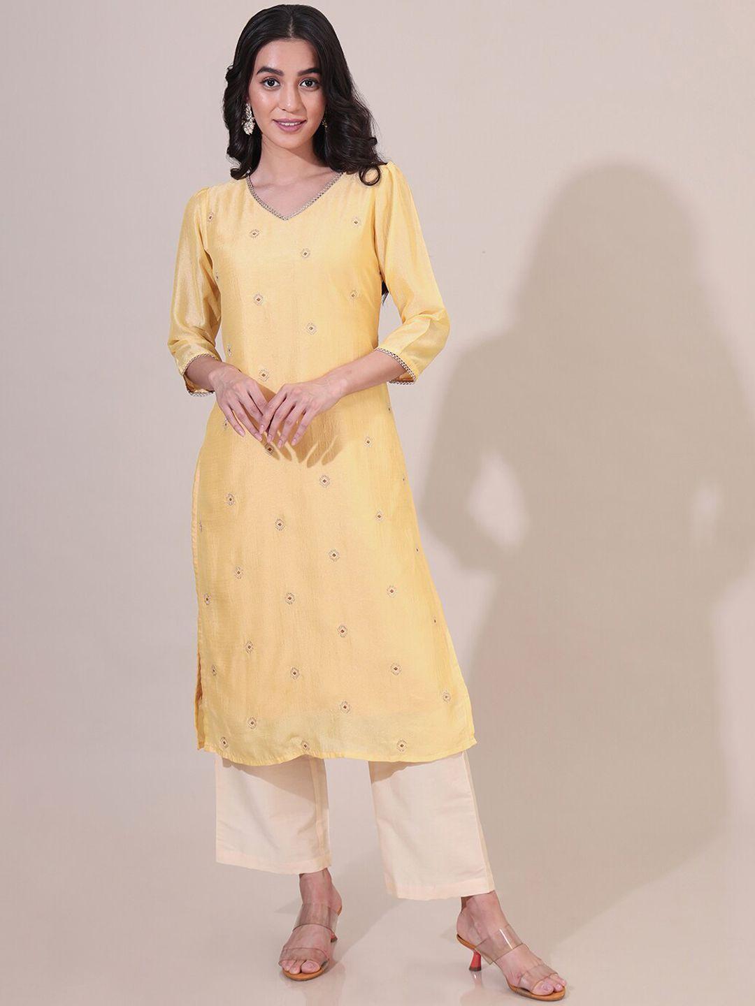 saaki ethnic motifs embroidered v-neck kurta set