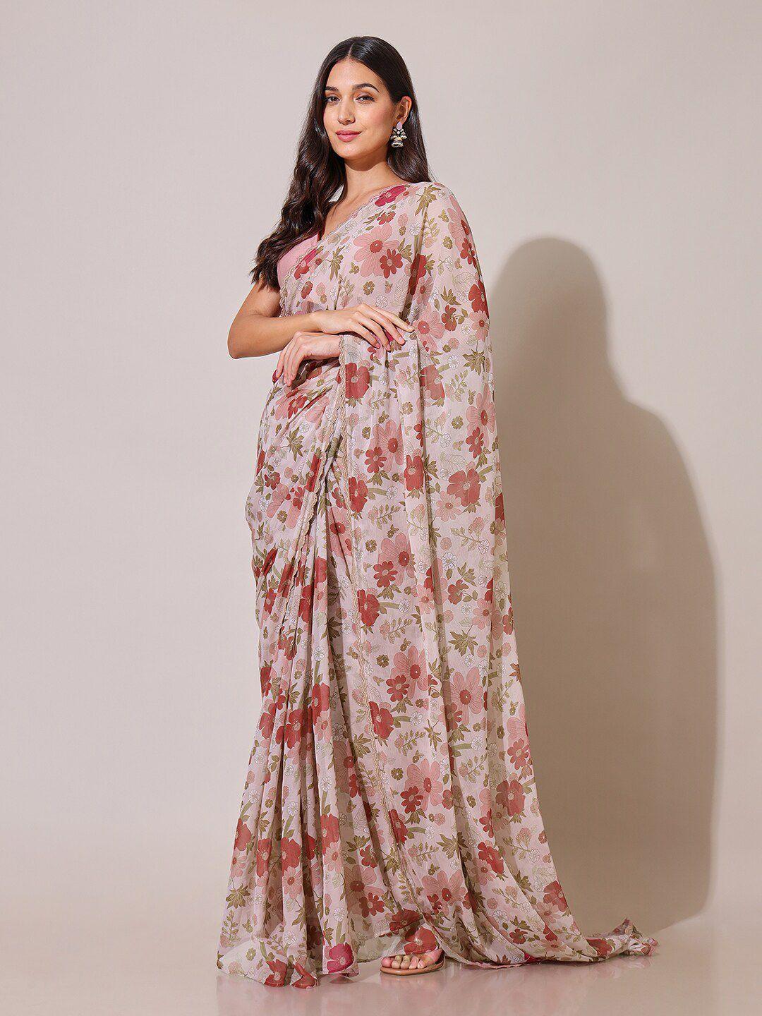 saaki floral printed pure chiffon saree