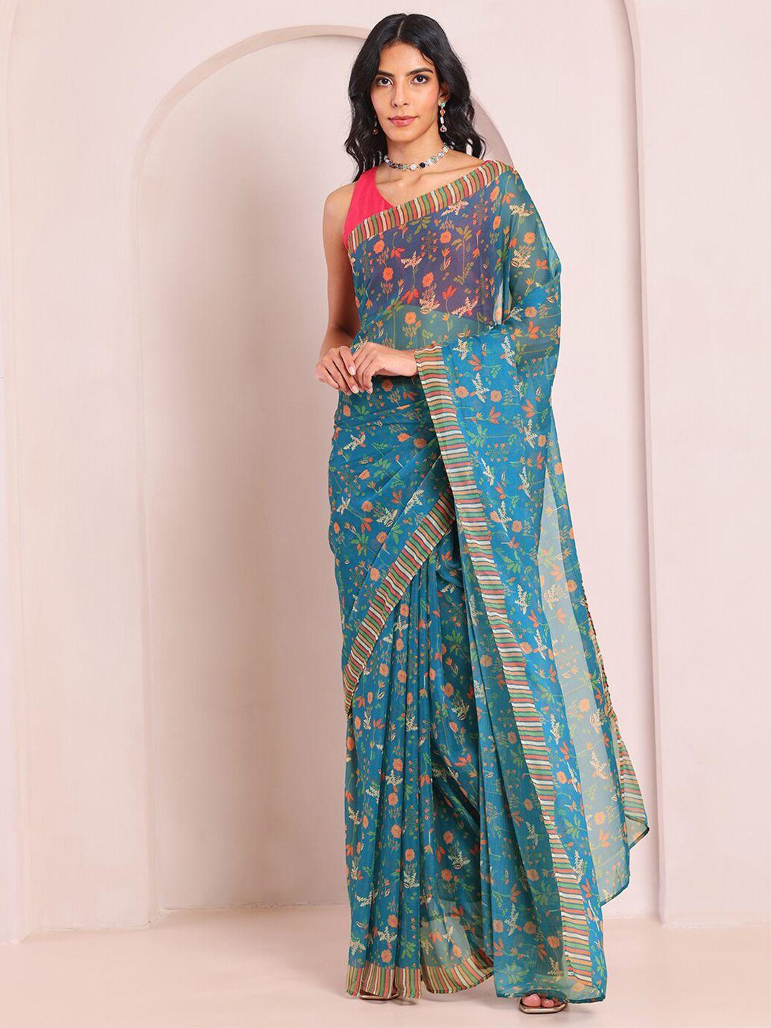 saaki floral printed pure chiffon saree