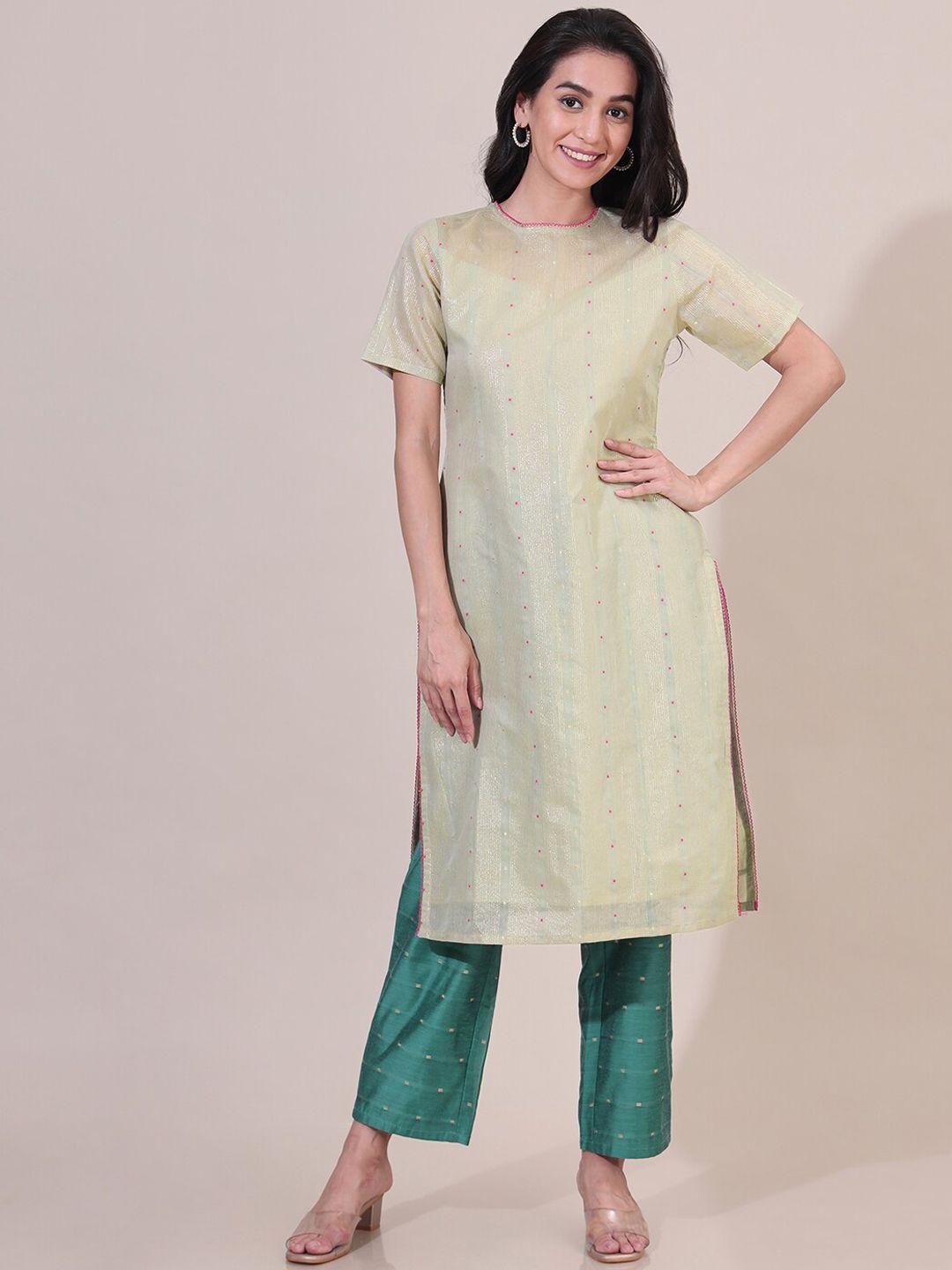 saaki geometric woven design chanderi silk straight kurta with trouser