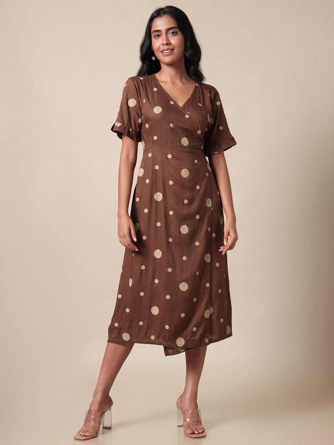 saaki polka dot print v-neck a-line dress