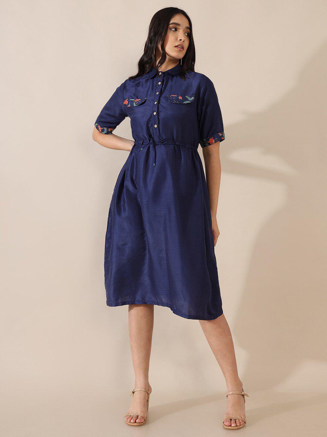 saaki short sleeves fit and flare shirt collar dress